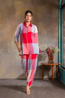 Red-White Checks Handloom Cotton High-Low Co-ord Set (set of 2)