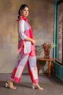 Red-White Checks Handloom Cotton High-Low Co-ord Set (set of 2)
