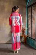 Red-White Checks Handloom Cotton High-Low Co-ord Set (set of 2)