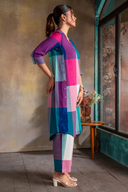 Teal Checks Handloom Cotton Antifit Kurta Set with Side Buttons (set of 2)