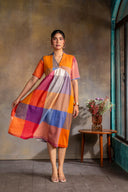 Red-White-Grey Checks Handloom Cotton A-line Dress
