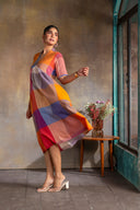 Red-White-Grey Checks Handloom Cotton A-line Dress