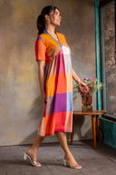Red-White-Grey Checks Handloom Cotton A-line Dress