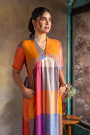 Red-White-Grey Checks Handloom Cotton A-line Dress