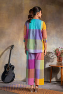 Purple-Blue Pastel Checks Handloom Cotton Co-ord Set (set of 2)