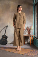 Mud Brown Handloom Cotton Hand Embroidered Antifit Co-ord Set (set of 2)