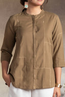 Mud Brown Handloom Cotton Hand Embroidered Antifit Top