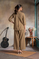 Mud Brown Handloom Cotton Hand Embroidered Antifit Co-ord Set (set of 2)