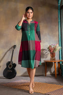 Red-Green Checks Handloom Cotton Rounded Hem A-line Kurta