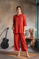 Rust Red Handloom Cotton Hand Embroidered Antifit Co-ord Set (set of 2)