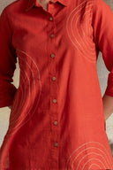 Rust Red Handloom Cotton Hand Embroidered Antifit Co-ord Set (set of 2)