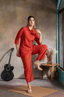 Rust Red Handloom Cotton Hand Embroidered Antifit Co-ord Set (set of 2)