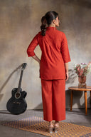 Rust Red Handloom Cotton Hand Embroidered Antifit Co-ord Set (set of 2)