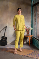 Lime Handloom Cotton Hand Embroidered Antifit Co-ord Set (set of 2)
