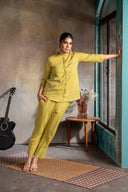 Lime Handloom Cotton Hand Embroidered Antifit Co-ord Set (set of 2)
