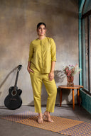 Lime Handloom Cotton Hand Embroidered Antifit Co-ord Set (set of 2)