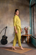 Lime Handloom Cotton Hand Embroidered Antifit Co-ord Set (set of 2)