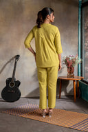 Lime Handloom Cotton Hand Embroidered Antifit Co-ord Set (set of 2)