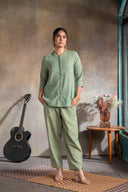 Sage Green Handloom Cotton Hand Embroidered Antifit Co-ord Set (set of 2)