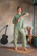 Sage Green Handloom Cotton Hand Embroidered Antifit Co-ord Set (set of 2)