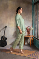 Sage Green Handloom Cotton Hand Embroidered Antifit Co-ord Set (set of 2)