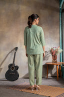 Sage Green Handloom Cotton Hand Embroidered Antifit Co-ord Set (set of 2)