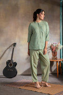 Sage Green Handloom Cotton Hand Embroidered Antifit Co-ord Set (set of 2)