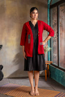 Red Handloom Cotton Appliqué Jacket