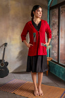 Red Handloom Cotton Appliqué Jacket
