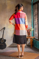 Red-White-Grey Checks Handloom Cotton Lapel Collar Jacket