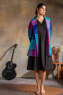 Pink-Purple Checks Handloom Cotton Lapel Collar Jacket