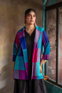 Pink-Purple Checks Handloom Cotton Lapel Collar Jacket