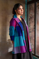 Pink-Purple Checks Handloom Cotton Lapel Collar Jacket