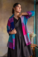 Pink-Purple Checks Handloom Cotton Lapel Collar Jacket