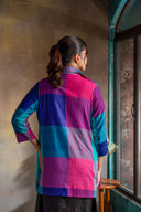 Pink-Purple Checks Handloom Cotton Lapel Collar Jacket