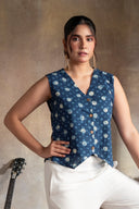 Indigo Printed Waistcoat Top