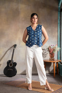 Indigo Printed Waistcoat Top