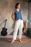 Indigo Printed Waistcoat Top