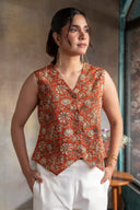 Red Printed Waistcoat Top