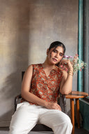 Red Printed Waistcoat Top