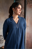 Indigo Handloom Cotton Antifit Kurta Set with Side Buttons (set of 2)