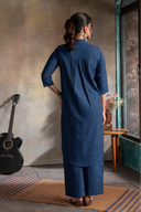 Indigo Handloom Cotton Antifit Kurta Set with Side Buttons (set of 2)