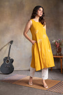 Yellow Floral Handlloom Cotton Hand Embroidered Kurta Set (set of 2)