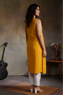 Yellow Floral Handloom Cotton Hand Embroidered Kurta Set (set of 2)