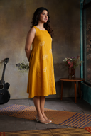 Yellow Floral Handloom Cotton Hand Embroidered Dress
