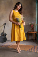 Yellow Floral Handlloom Cotton Hand Embroidered Kurta Set (set of 2)