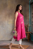 Pink Floral Handlloom Cotton Hand Embroidered Kurta Set (set of 2)