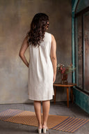 Ivory Floral Handloom Cotton Hand Embroidered Sleeveless Dress