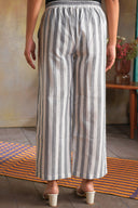 White-Grey Striped Cotton Flared Pants