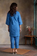 Ocean Blue Pure Linen Hand Embroidered Co-ord Set (set of 2)